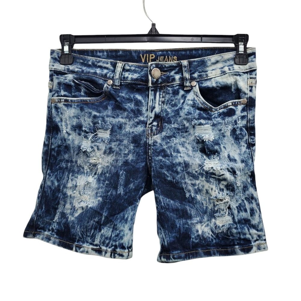 VIP Jeans Junior's Dark Distressed Acid Wash Stretch Denim Bermuda Shorts Size 5